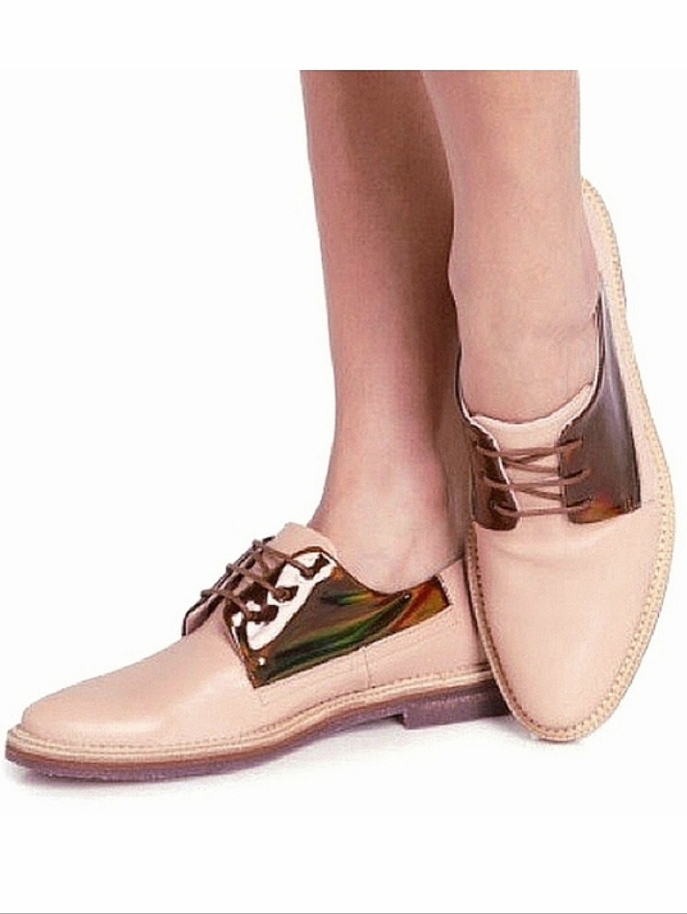 MIISTA Oxford Rose Gold Iridescent Leather Lace-Up Flats EU 36 US 6